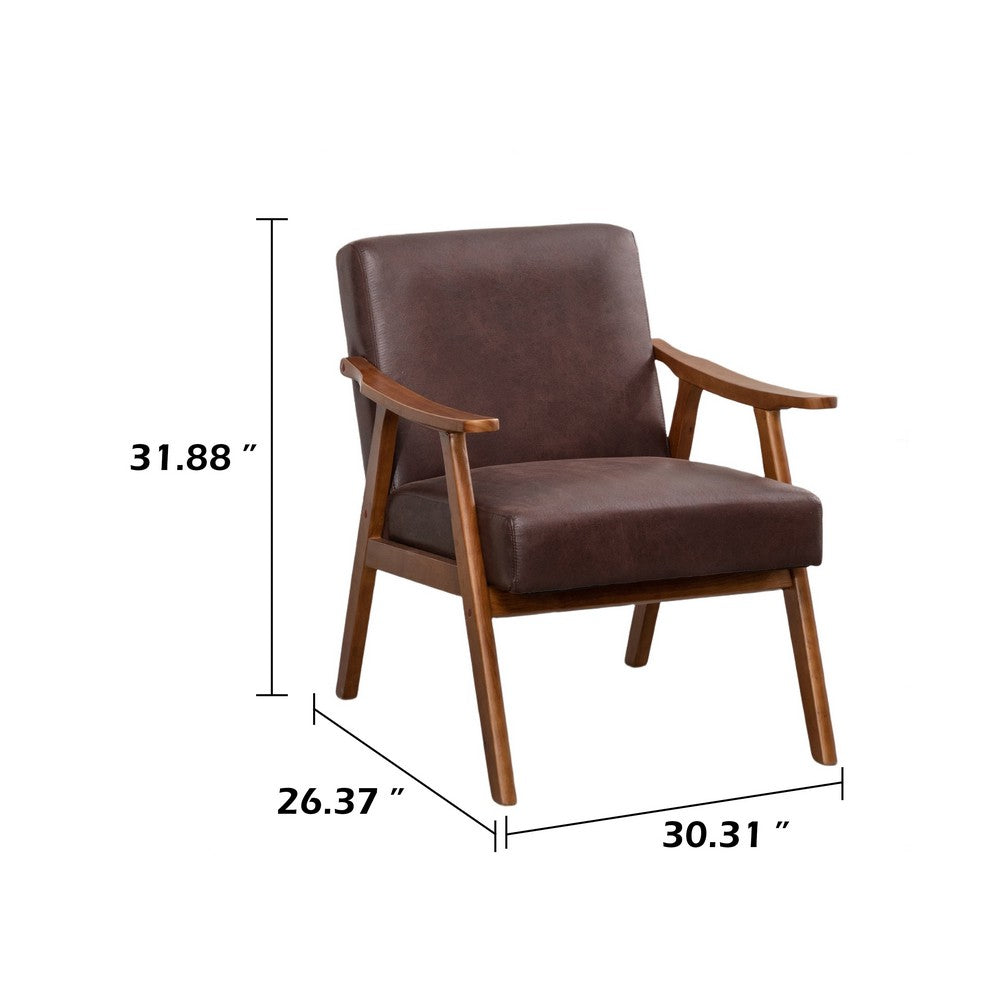 Ryno Mid-Century Accent Chair, Natural Wood Frame, Brown Microfiber