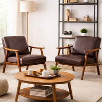 Ryno Mid-Century Accent Chair, Natural Wood Frame, Brown Microfiber