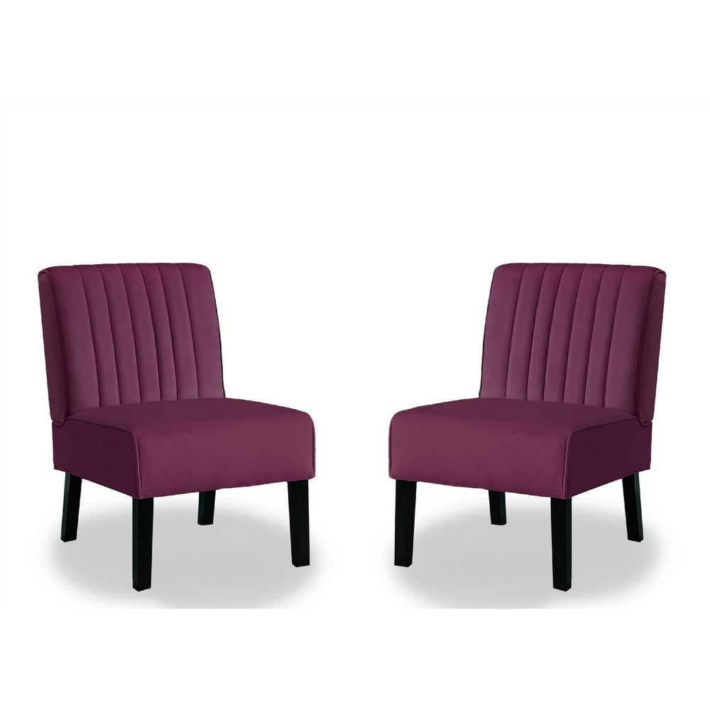 Revvy Accent Chair Set of 2, Black Wood, Purple Channel-Tufted Velvet