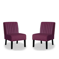 Revvy Accent Chair Set of 2, Black Wood, Purple Channel-Tufted Velvet