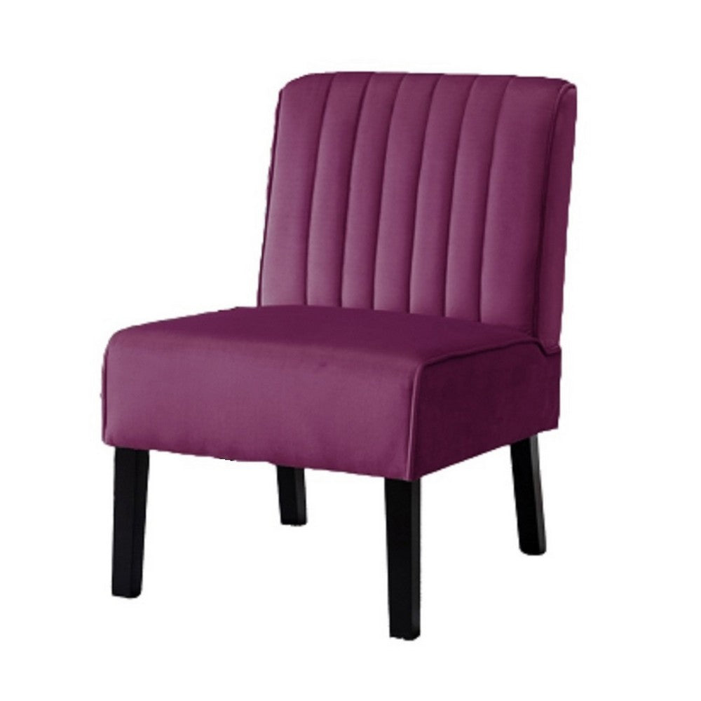 Revvy Accent Chair Set of 2, Black Wood, Purple Channel-Tufted Velvet