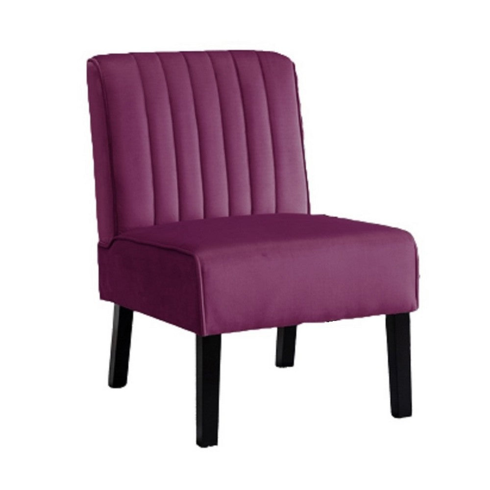 Revvy Accent Chair Set of 2, Black Wood, Purple Channel-Tufted Velvet