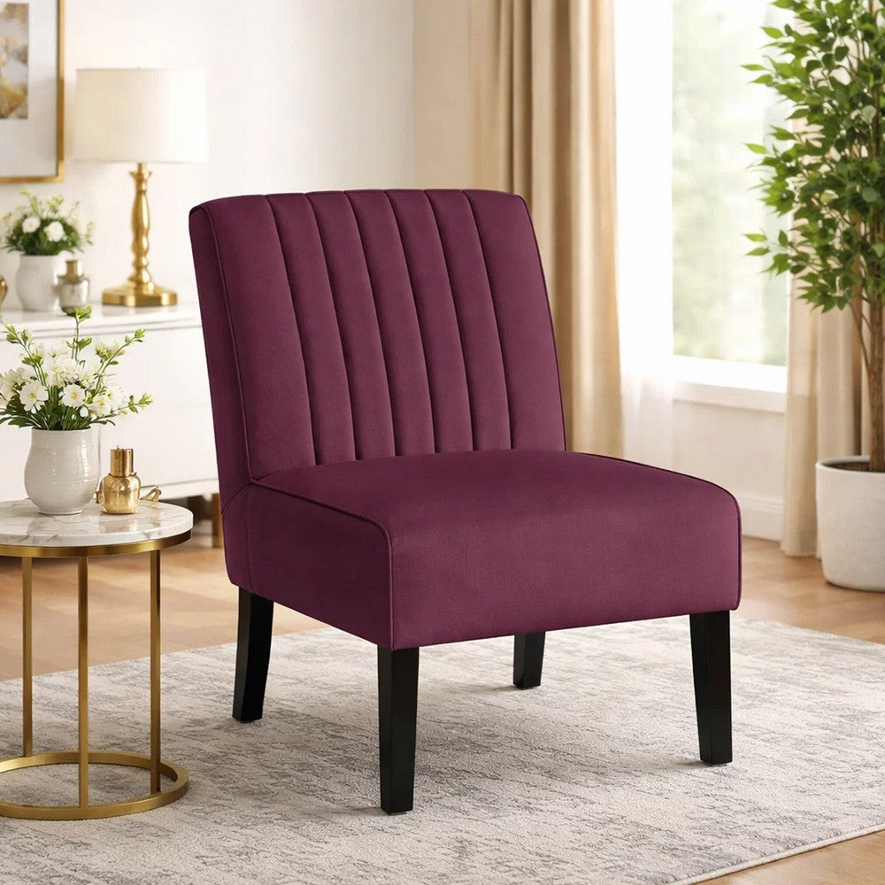 Revvy Accent Chair Set of 2, Black Wood, Purple Channel-Tufted Velvet