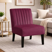 Revvy Accent Chair Set of 2, Black Wood, Purple Channel-Tufted Velvet