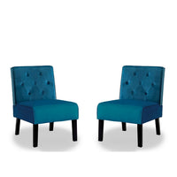 Revvy Armless Chair with Tapered Legs, Set of 2, Blue Tufted Velvet