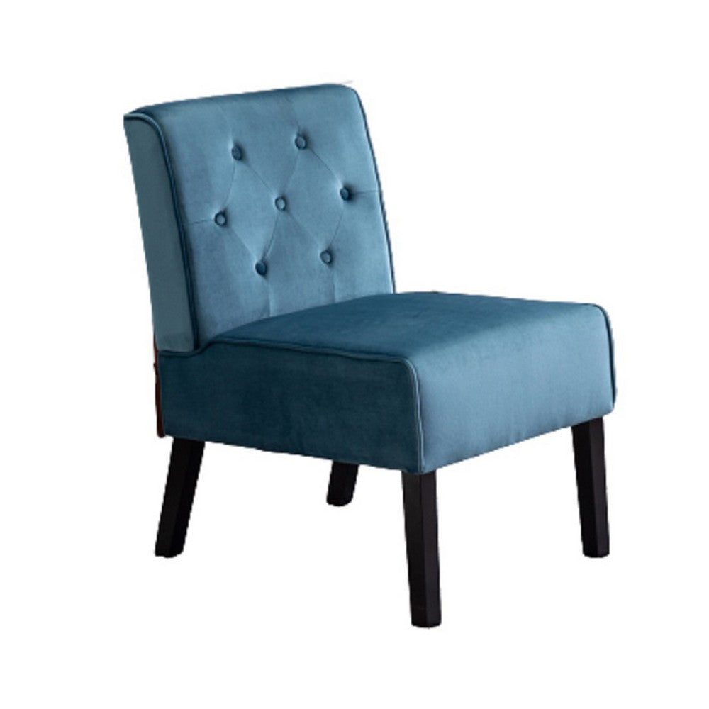 Revvy Armless Chair with Tapered Legs, Set of 2, Blue Tufted Velvet