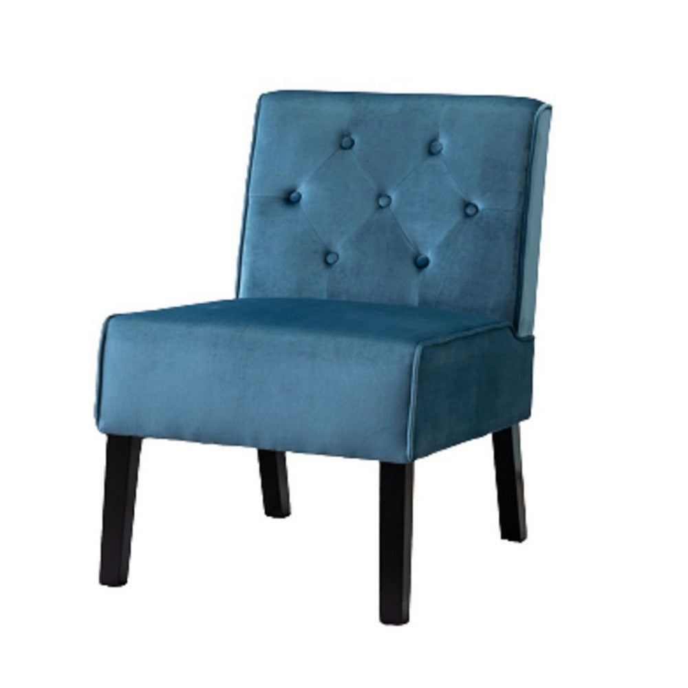 Revvy Armless Chair with Tapered Legs, Set of 2, Blue Tufted Velvet