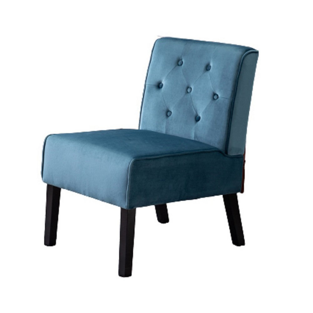 Revvy Armless Chair with Tapered Legs, Set of 2, Blue Tufted Velvet