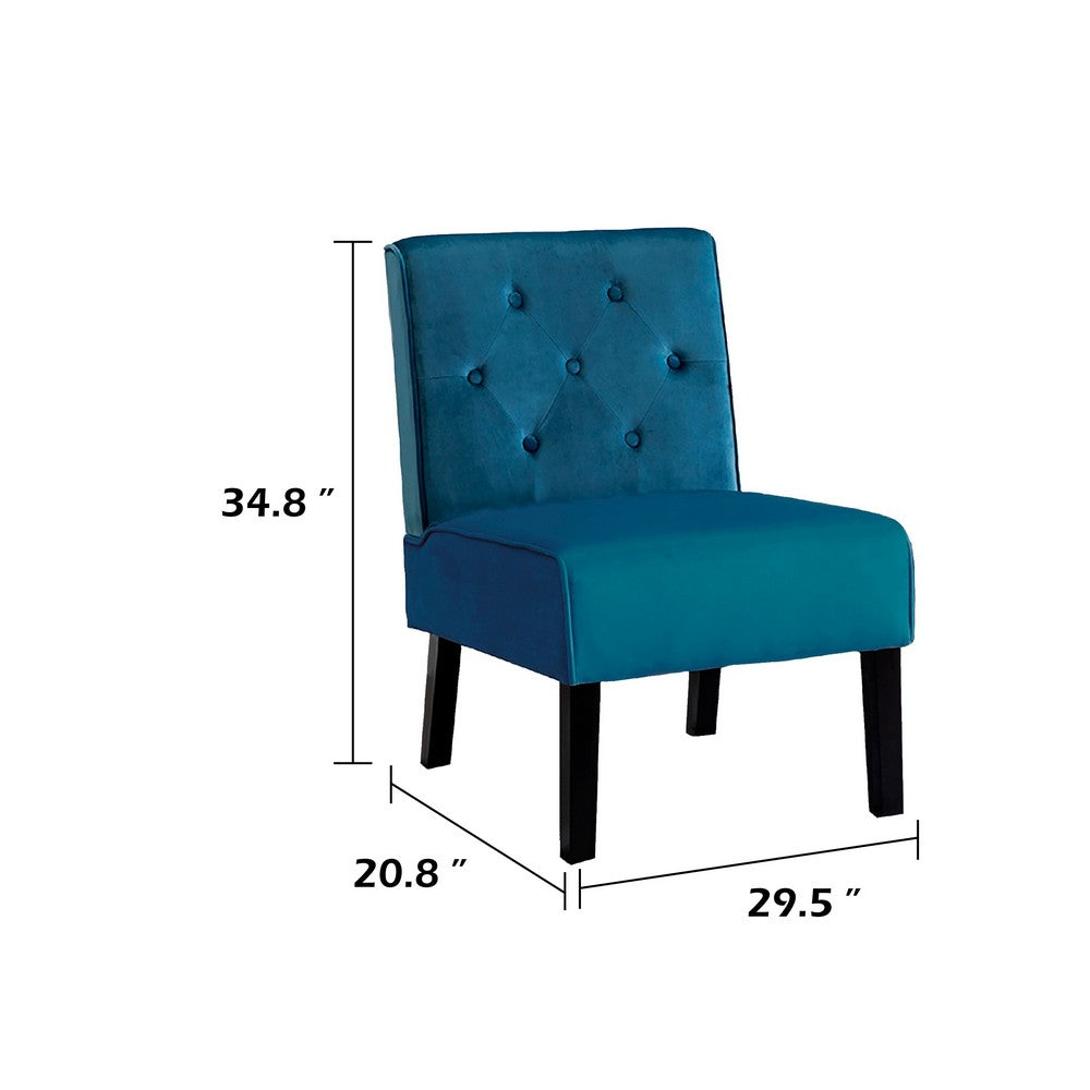 Revvy Armless Chair with Tapered Legs, Set of 2, Blue Tufted Velvet