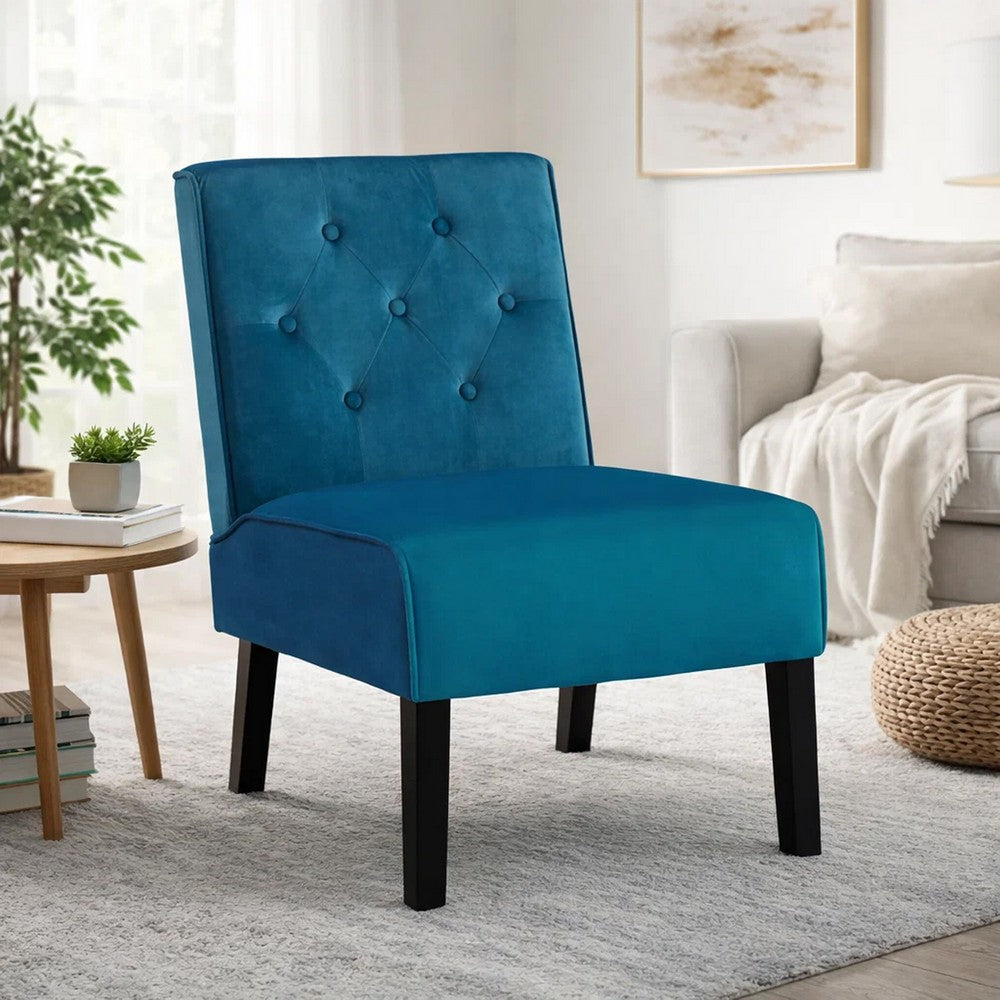 Revvy Armless Chair with Tapered Legs, Set of 2, Blue Tufted Velvet