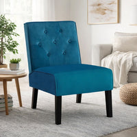 Revvy Armless Chair with Tapered Legs, Set of 2, Blue Tufted Velvet