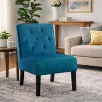Revvy Armless Chair with Tapered Legs, Set of 2, Blue Tufted Velvet