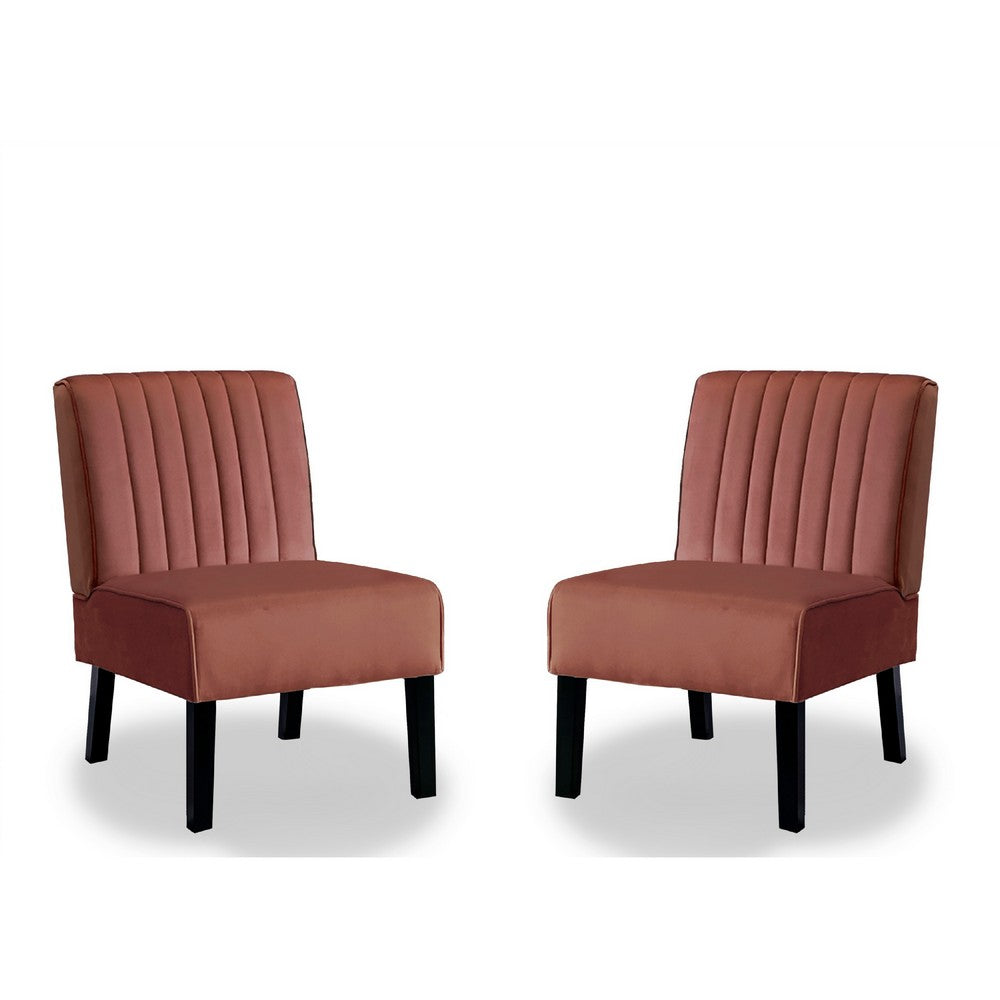 Revvy Accent Chair Set of 2, Black Wood, Rose Channel-Tufted Velvet