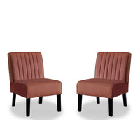 Revvy Accent Chair Set of 2, Black Wood, Rose Channel-Tufted Velvet