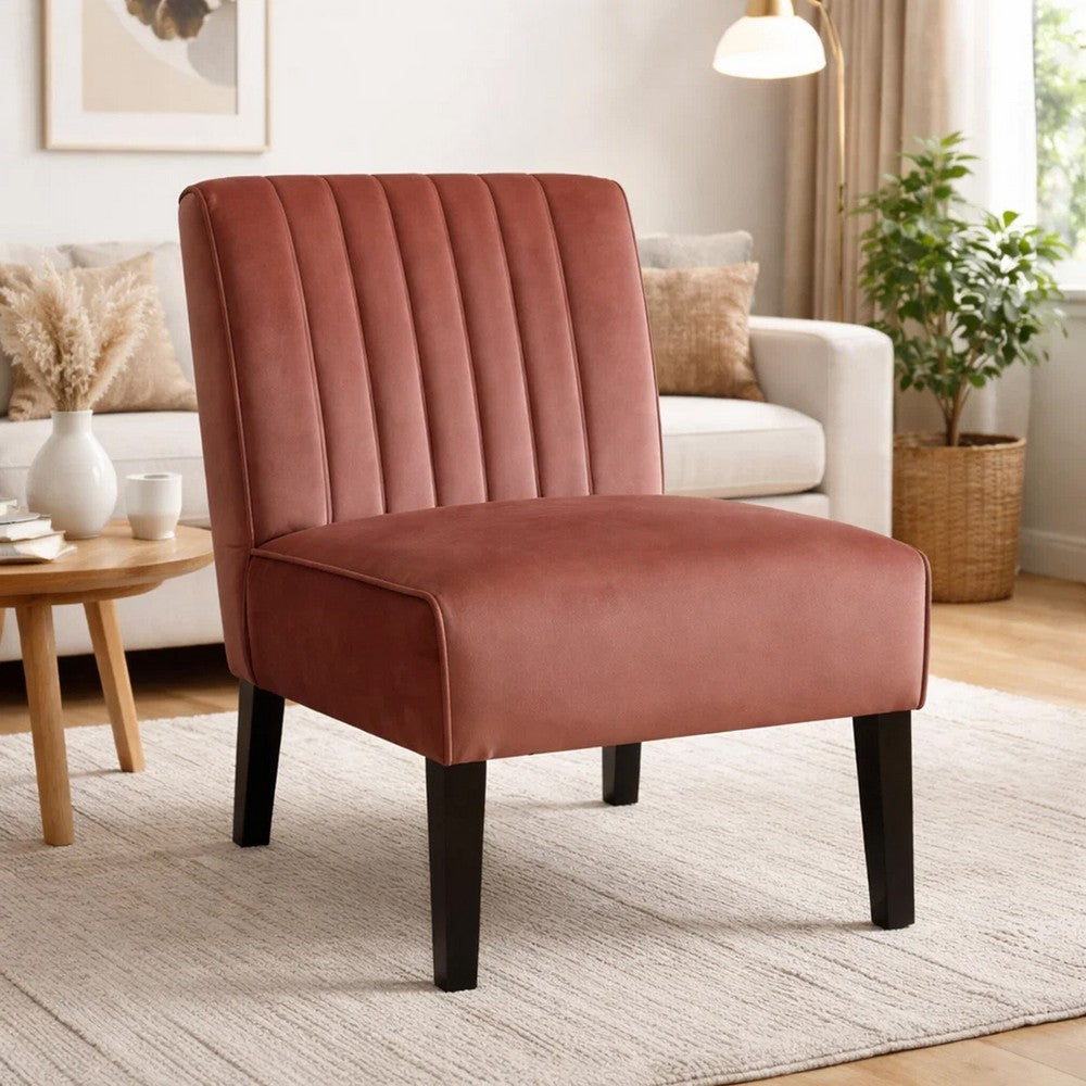 Revvy Accent Chair Set of 2, Black Wood, Rose Channel-Tufted Velvet
