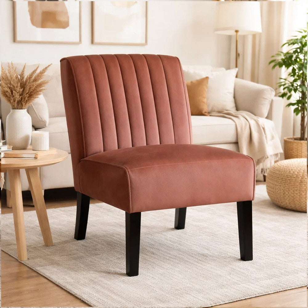 Revvy Accent Chair Set of 2, Black Wood, Rose Channel-Tufted Velvet