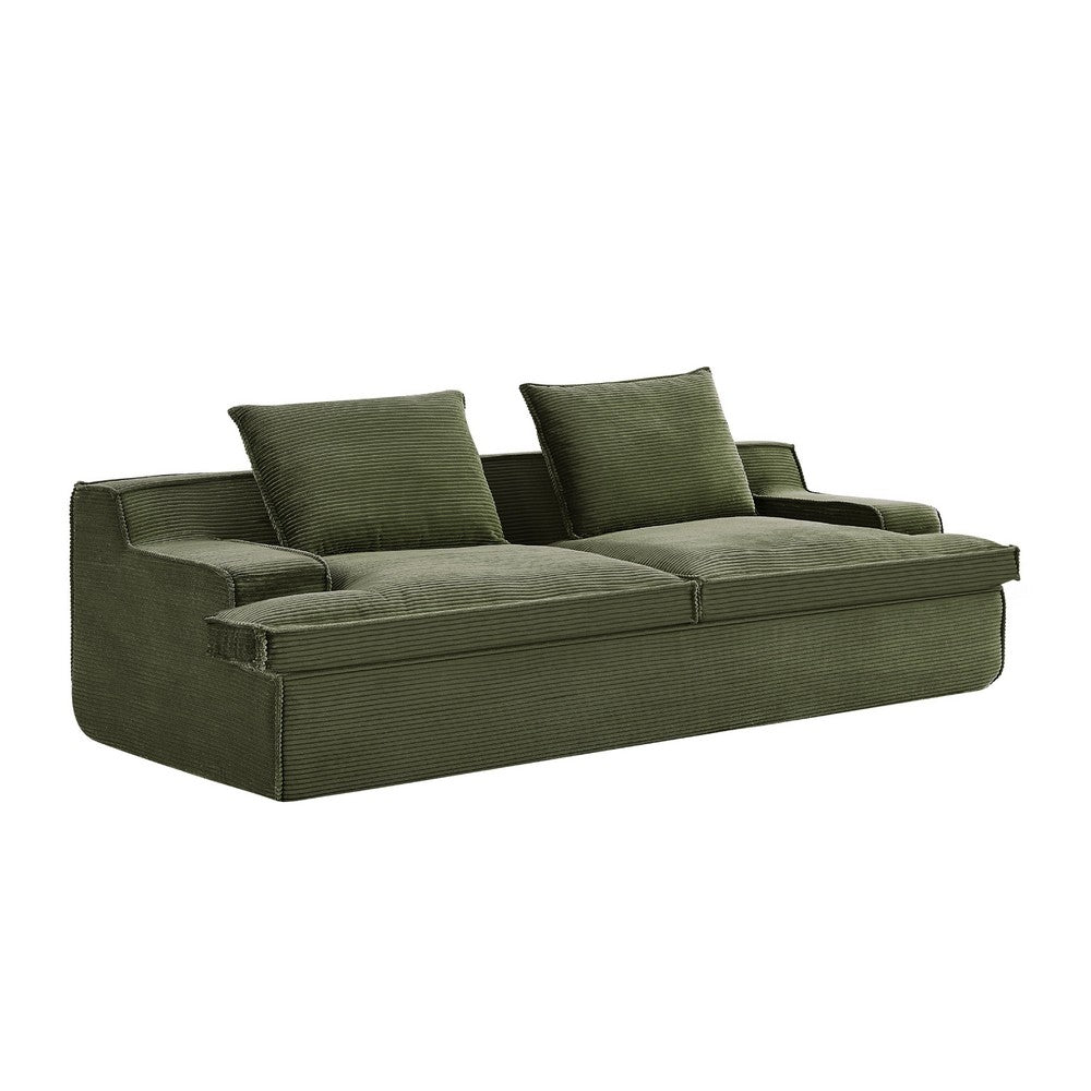 Syra Ergonomic 4-Seater Oversized Sofa with Wide Arms, Green Corduroy 91 Inch