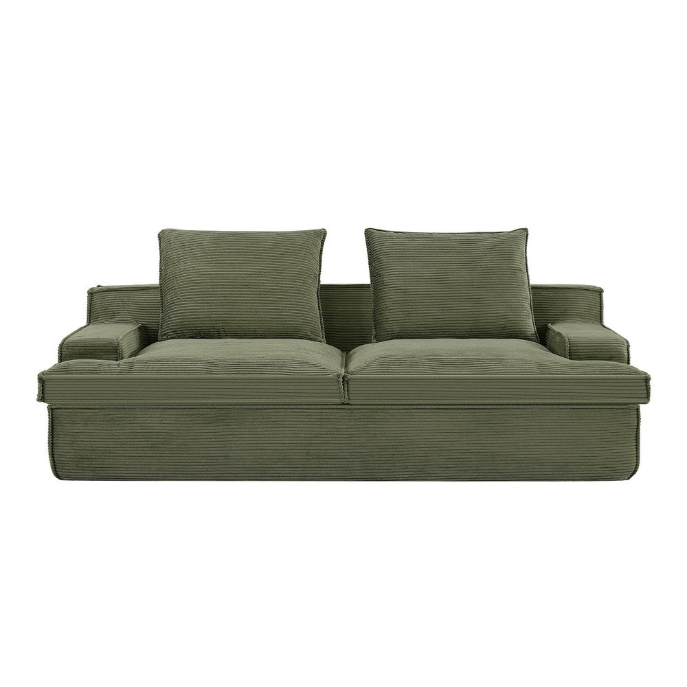 Syra Ergonomic 4-Seater Oversized Sofa with Wide Arms, Green Corduroy 91 Inch