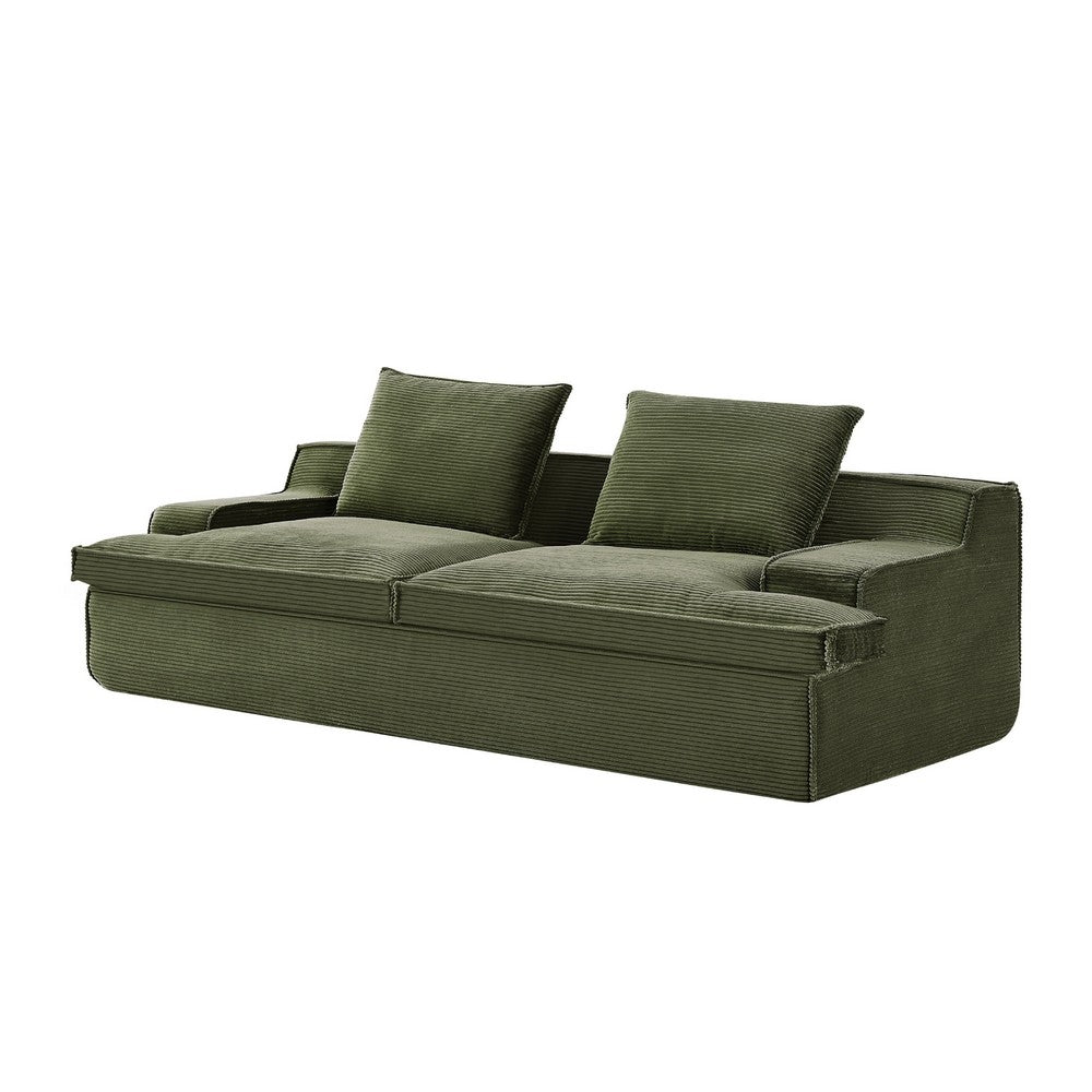Syra Ergonomic 4-Seater Oversized Sofa with Wide Arms, Green Corduroy 91 Inch