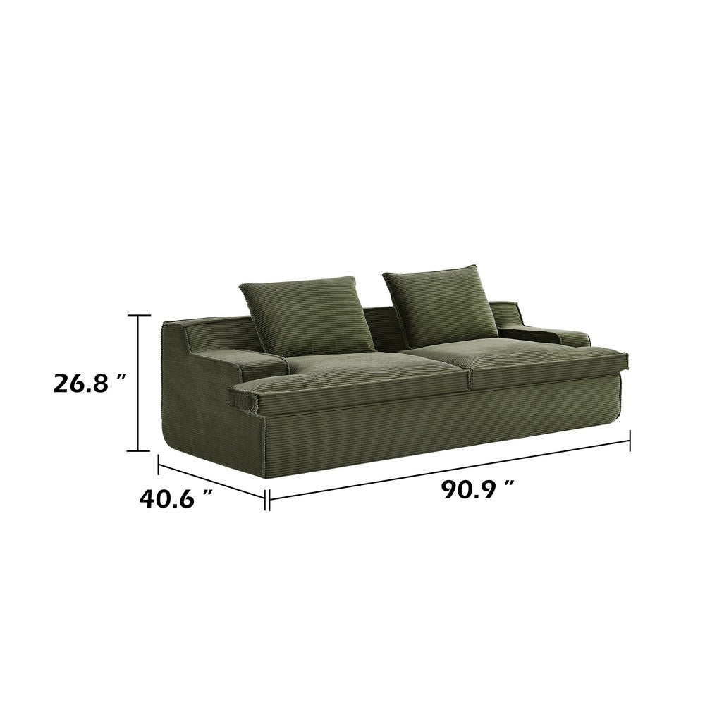 Syra Ergonomic 4-Seater Oversized Sofa with Wide Arms, Green Corduroy 91 Inch