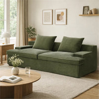 Syra Ergonomic 4-Seater Oversized Sofa with Wide Arms, Green Corduroy 91 Inch