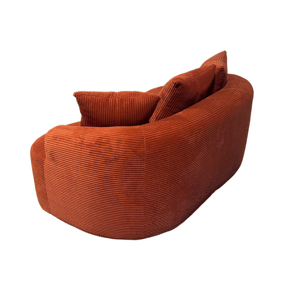 Anvy Loveseat Sofa, 3 Accent Pillows, Curve Frame, Orange-Red Corduroy 65 Inch