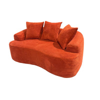 Anvy Loveseat Sofa, 3 Accent Pillows, Curve Frame, Orange-Red Corduroy 65 Inch