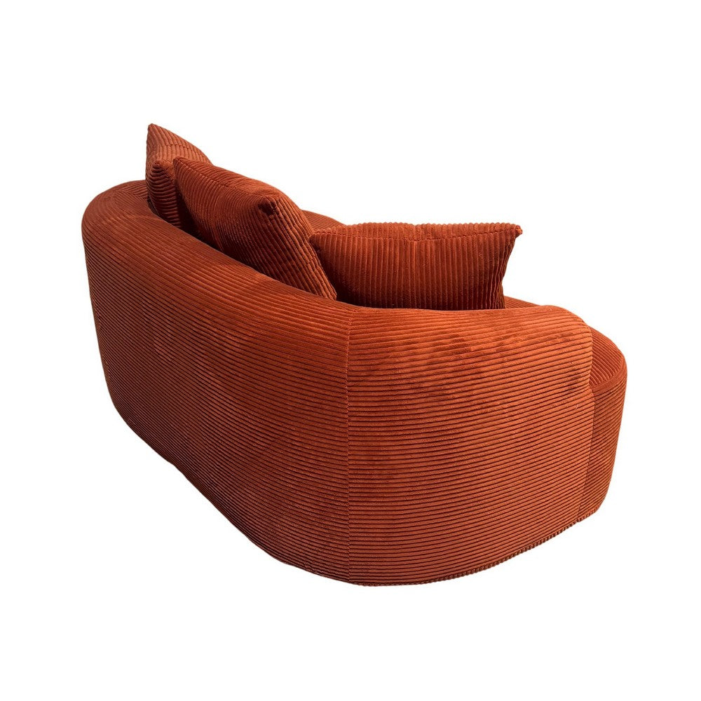 Anvy Loveseat Sofa, 3 Accent Pillows, Curve Frame, Orange-Red Corduroy 65 Inch