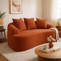 Anvy Loveseat Sofa, 3 Accent Pillows, Curve Frame, Orange-Red Corduroy 65 Inch