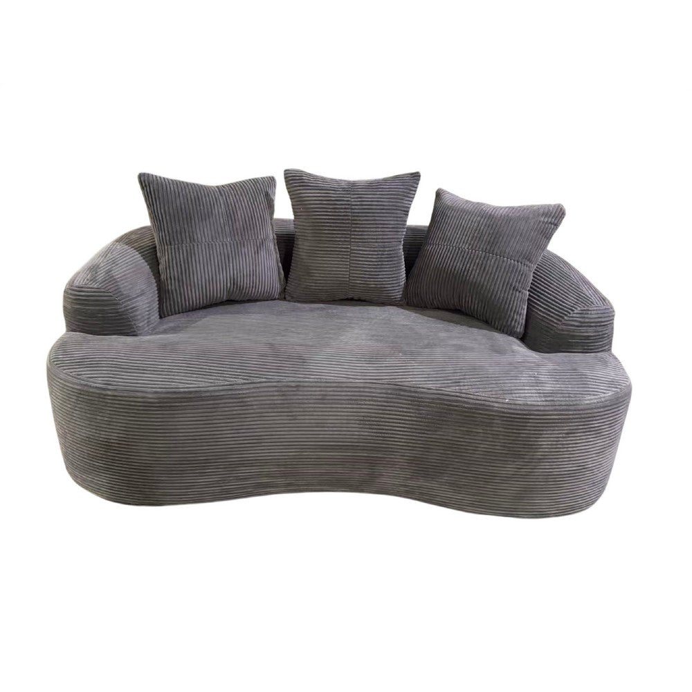 Anvy Loveseat Sofa with 3 Accent Pillows, Curved Frame, Gray Corduroy 65 Inch