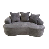 Anvy Loveseat Sofa with 3 Accent Pillows, Curved Frame, Gray Corduroy 65 Inch