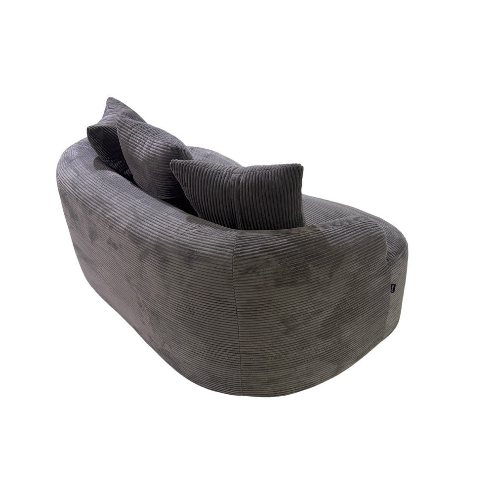 Anvy Loveseat Sofa with 3 Accent Pillows, Curved Frame, Gray Corduroy 65 Inch