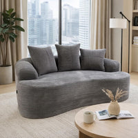Anvy Loveseat Sofa with 3 Accent Pillows, Curved Frame, Gray Corduroy 65 Inch