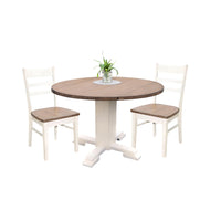3pc Dining Set, Round Drop Leaf Top, White, Buckskin Brown Wood Seat