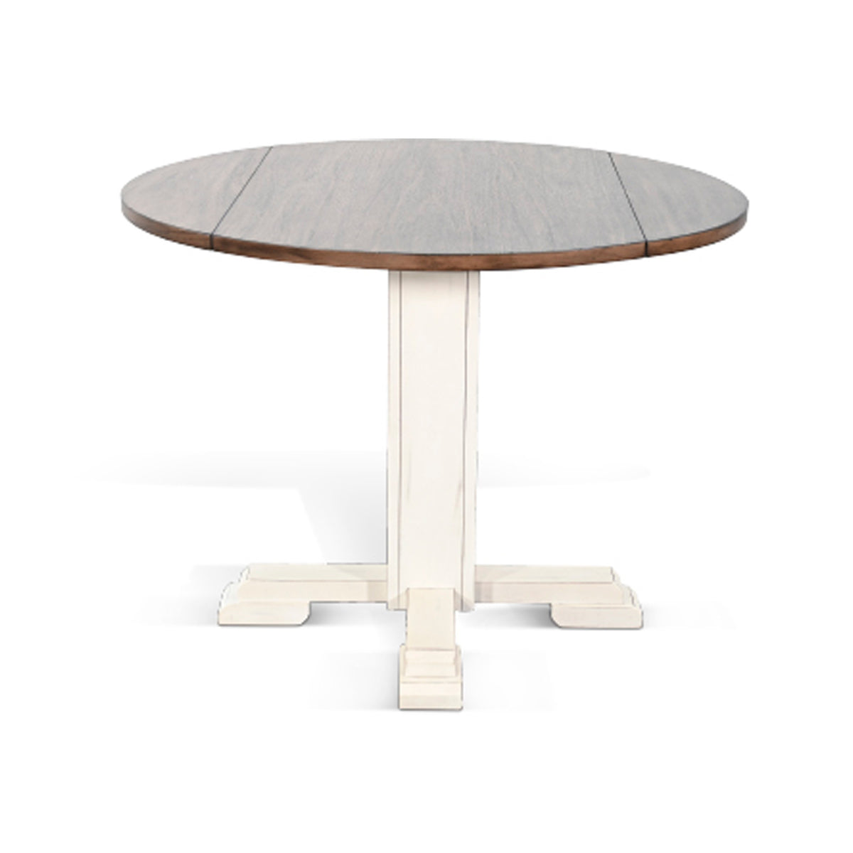 3pc Dining Set, Round Drop Leaf Top, White, Buckskin Brown Wood Seat