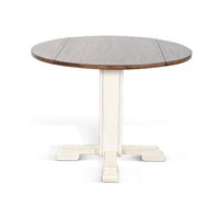 3pc Dining Set, Round Drop Leaf Top, White, Buckskin Brown Wood Seat