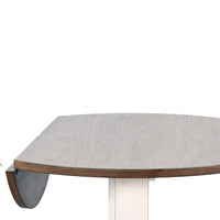 3pc Dining Set, Round Drop Leaf Top, White, Buckskin Brown Wood Seat