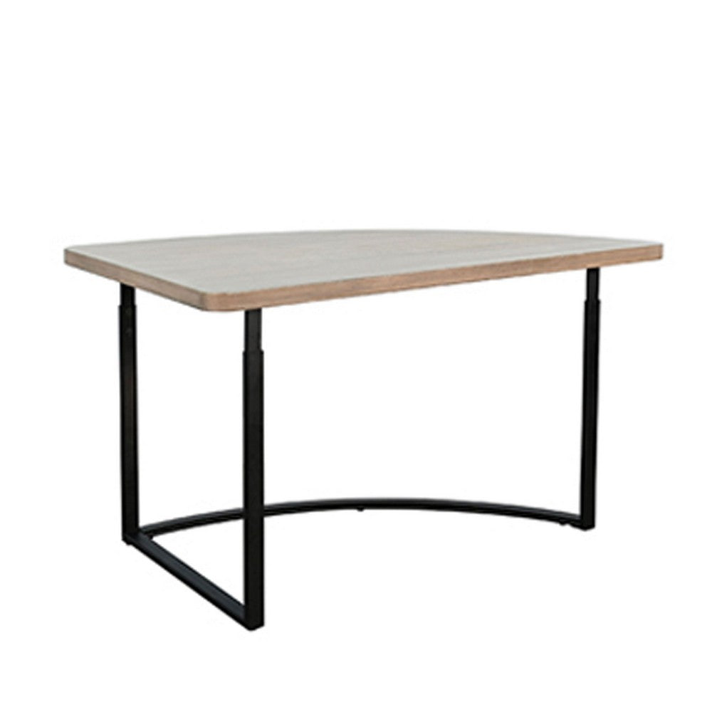 Giby Corner Table, Height Adjustable, Triangular Wheat Brown Wood, Black Metal - BM352376