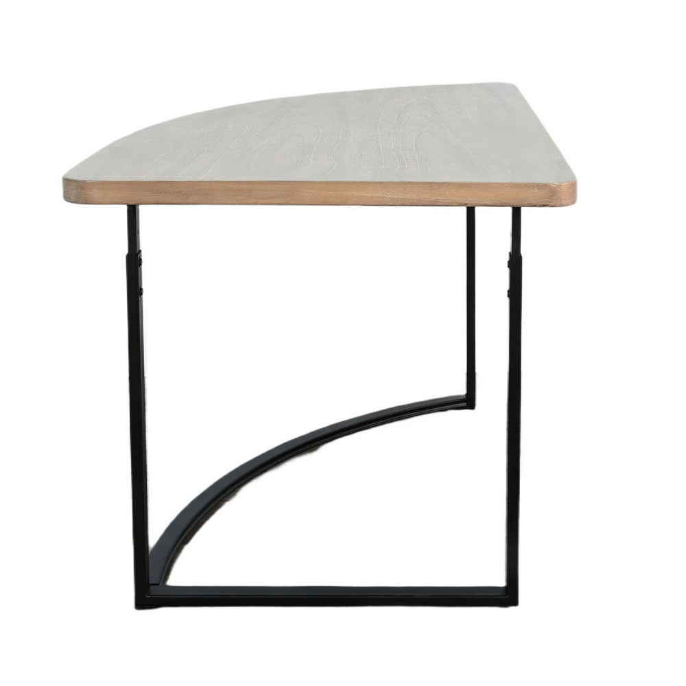 Giby Corner Table, Height Adjustable, Triangular Wheat Brown Wood, Black Metal - BM352376