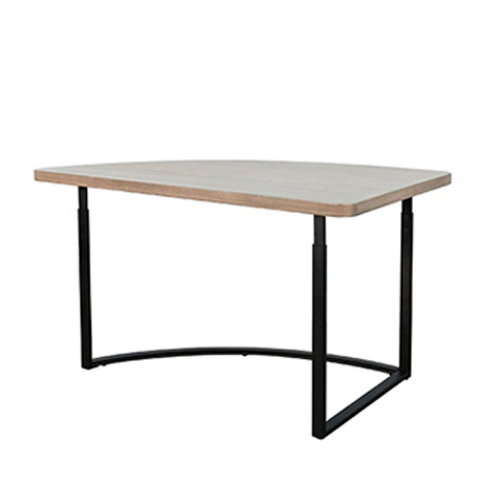 Giby Corner Table, Height Adjustable, Triangular Wheat Brown Wood, Black Metal - BM352376
