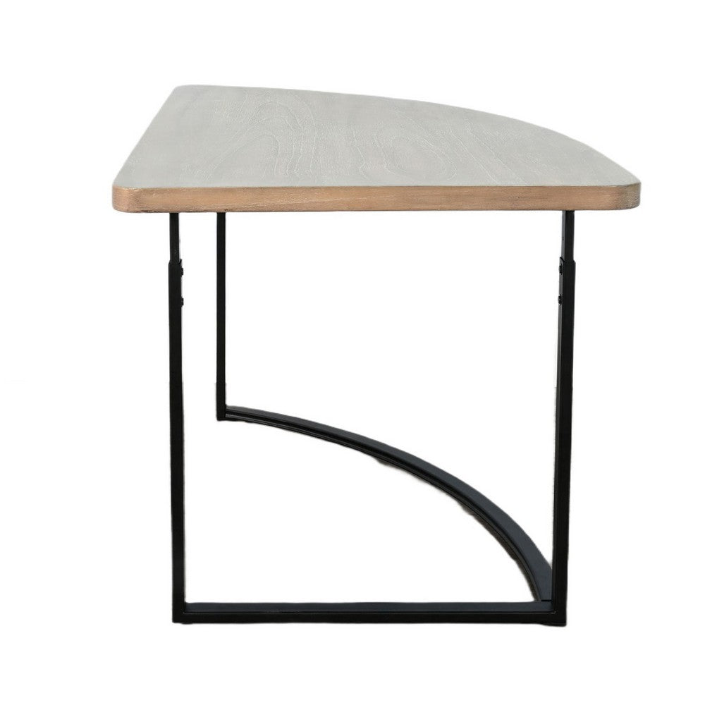 Giby Corner Table, Height Adjustable, Triangular Wheat Brown Wood, Black Metal - BM352376