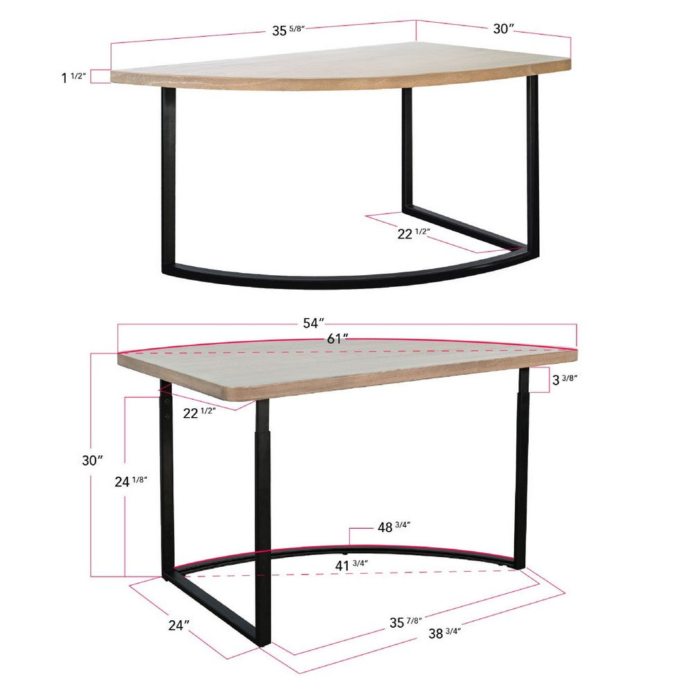 Giby Corner Table, Height Adjustable, Triangular Wheat Brown Wood, Black Metal - BM352376