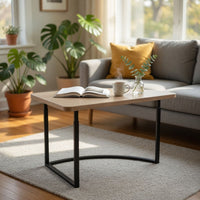 Giby Corner Table, Height Adjustable, Triangular Wheat Brown Wood, Black Metal - BM352376