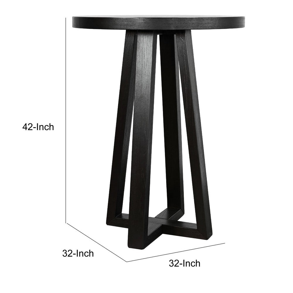 Mika Bar Table, Round Top, Criss Cross Base, Umbra Black Wood 32 Inch - BM352384