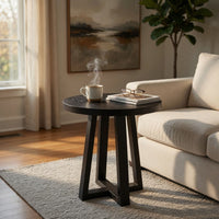 Mika Bar Table, Round Top, Criss Cross Base, Umbra Black Wood 32 Inch - BM352384
