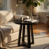 Mika Bar Table, Round Top, Criss Cross Base, Umbra Black Wood 32 Inch - BM352384
