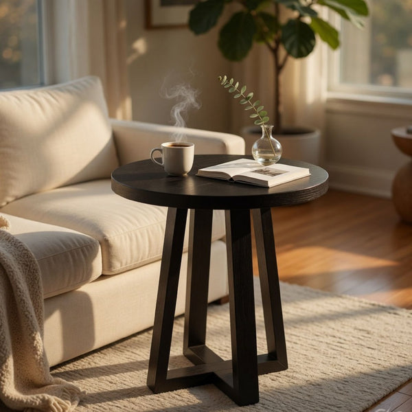 Mika Bar Table, Round Top, Criss Cross Base, Umbra Black Wood 32 Inch - BM352384