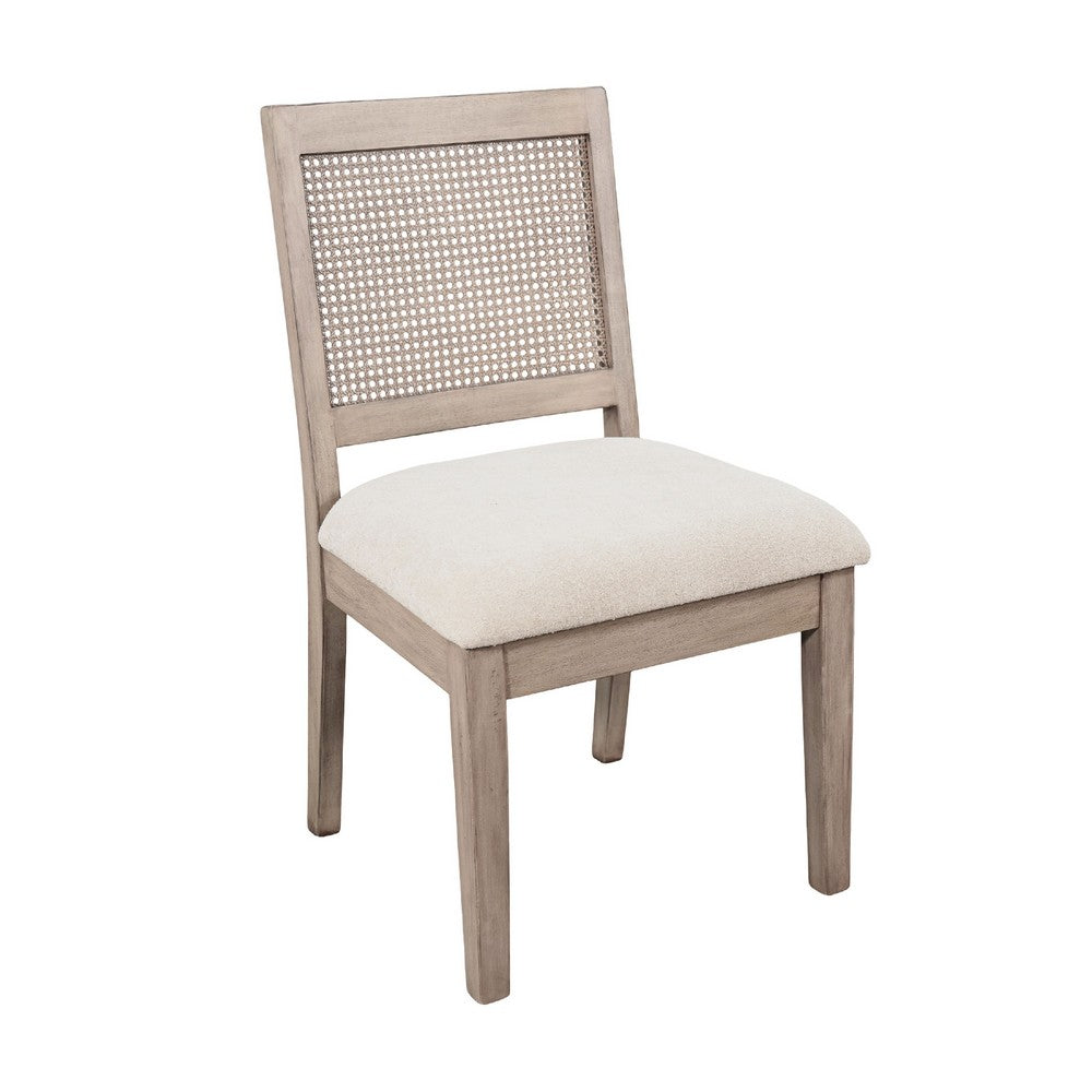 Dining Side Chair Set of 2, Cane Back, Cream Seat Cushion, Hazelnut Brown Wood - BM352391