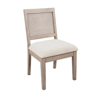 Dining Side Chair Set of 2, Cane Back, Cream Seat Cushion, Hazelnut Brown Wood - BM352391