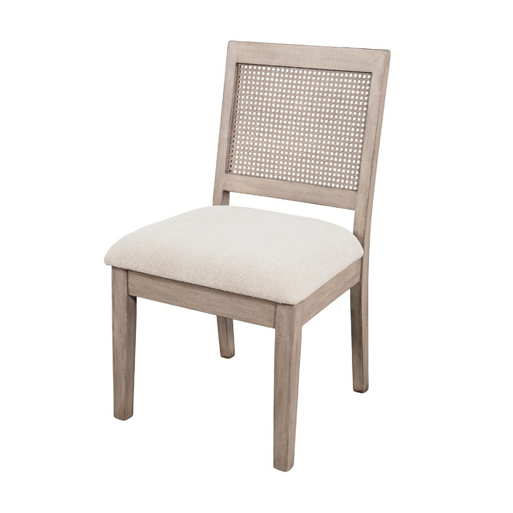 Dining Side Chair Set of 2, Cane Back, Cream Seat Cushion, Hazelnut Brown Wood - BM352391